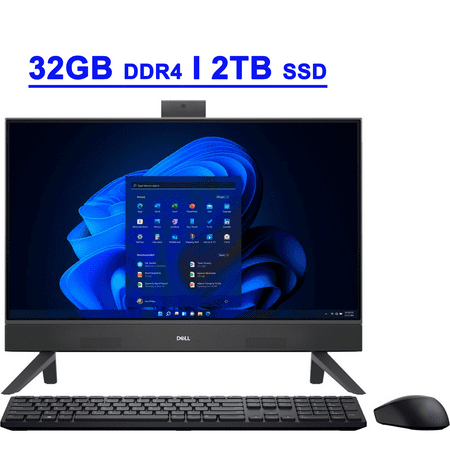 Dell Inspiron 5415 24 Premium All-in-One Desktop 23.8" FHD AIT Touchscreen AMD 6-core Ryzen 5 7530U Processor 32GB DDR4 2TB SSD USB-C HDMI FHD Pop-up Camera Win11 Black