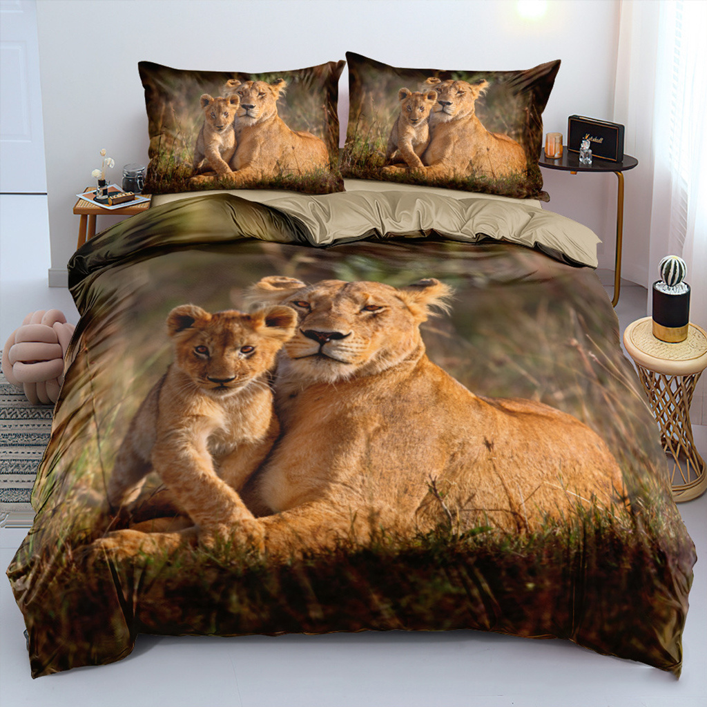 3D Animals Lions Print Bed Duvet Cover Sets Twin Full Queen King Size