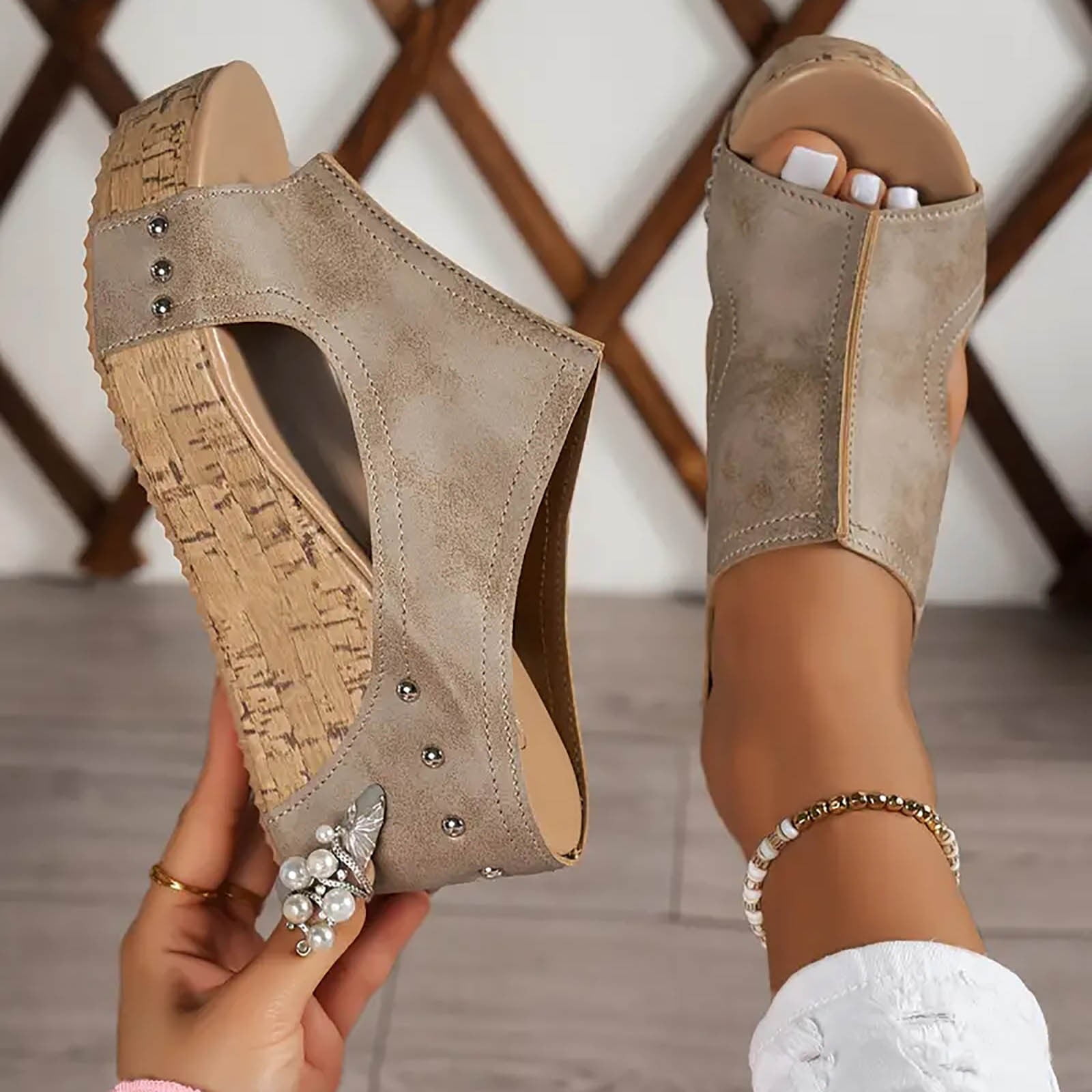 Mepaouo Cork Wedges Women's Thick Sole Casual Dressy ...