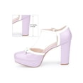 thumbnail image 2 of Allegra K Platform Bow T Strap Chunky Hesl Pumps for Women Purple 7, 2 of 5