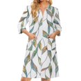 thumbnail image 3 of Lightweight Robes for Women Zipper 3/4 Length Sleeve Summer Bathrobes for Women Zipper Front Knee Length Maple Leaf Print Plus Size Bathrobe Nightgown with Pockets White L, 3 of 8