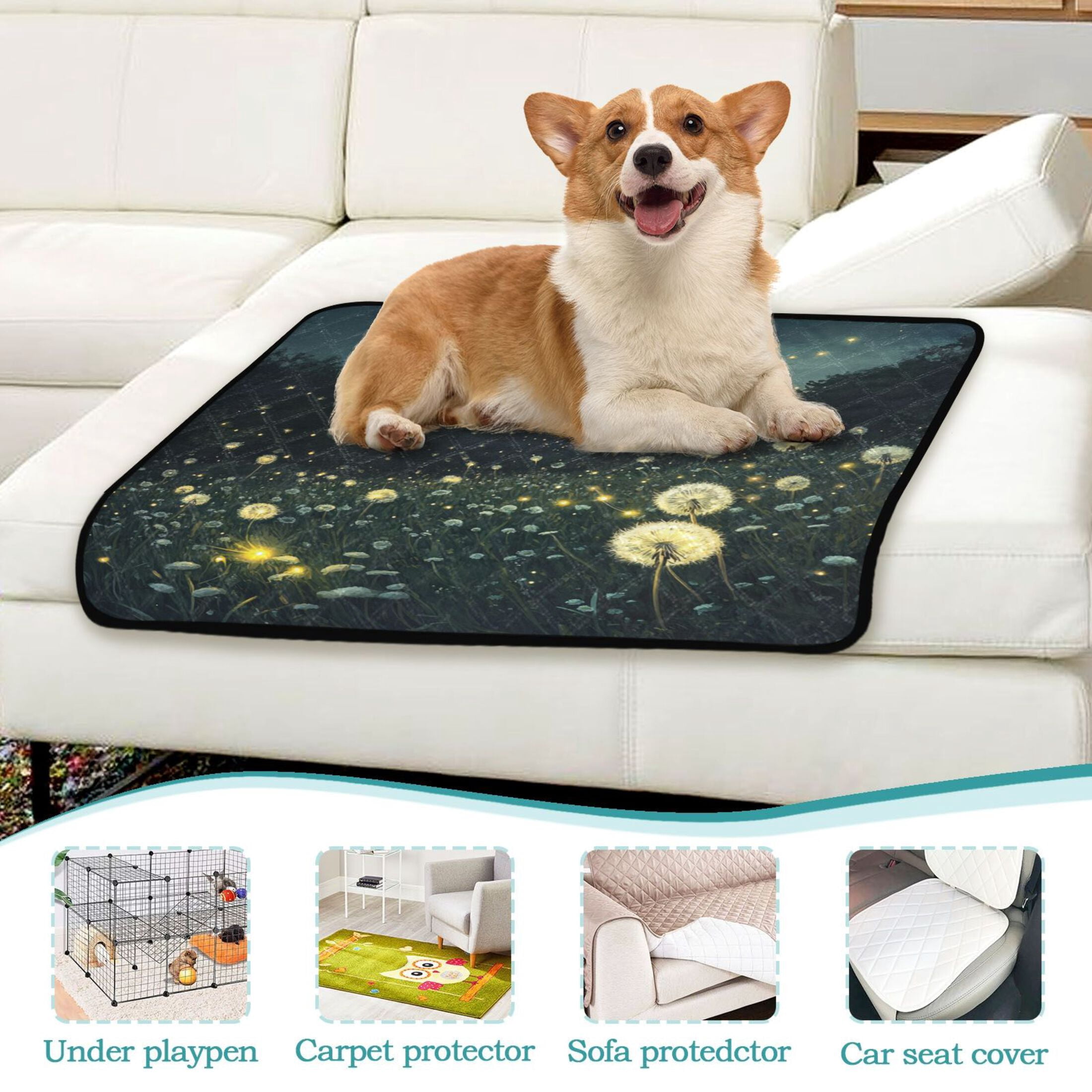 Qxltty Fireflies in Dandelions Cat litter Pads Pet Set of 2 Diaper Mats Center Anti-leakage Layer Absorbent Soft and Comfortable