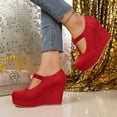 thumbnail image 3 of GERsome Closed Toe Wedge Heels for Women Elastic Ankle Strap Slip-On Casual Work Pumps Dress Shoes, Red Size 8.5, 3 of 8