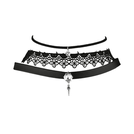- Lux Accessories Black Trendy Faux Suede PU Leather Lace Choker Set (3PCS)