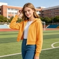 thumbnail image 5 of Abcomgle Girls Hoodies 7-8 Zip Up Cropped Long Sleeve Kids Jacket Cute Trendy Lightweight Pullover Sweatshirt with Pockets, 5 of 7
