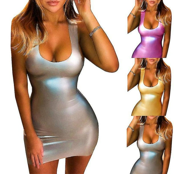 Women s Sexy Shiny Patent Leather Pu Tight Dress