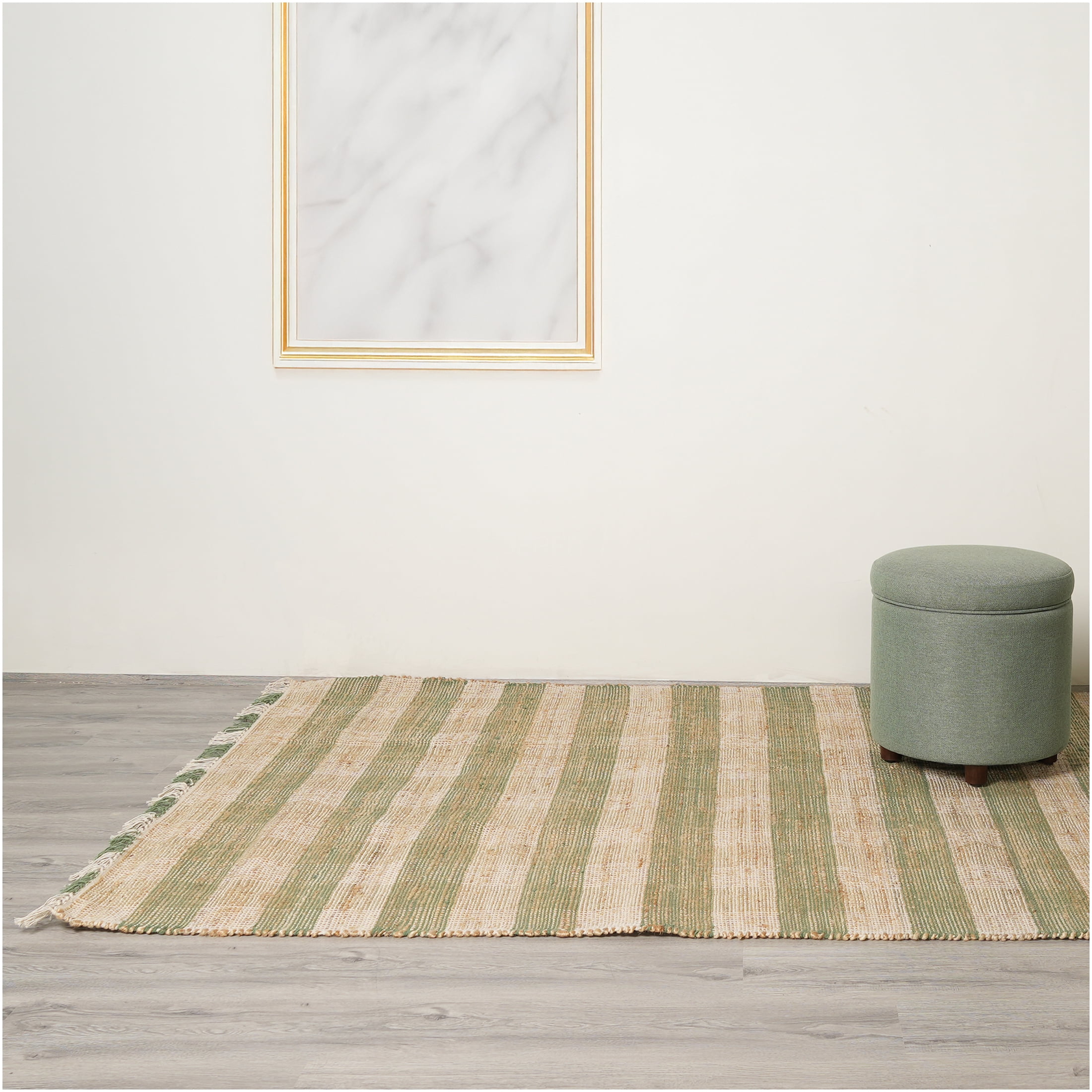 JERFIT 5x7 Ft Plaid Area Rug, Handwoven Natural Jute and Cotton, Dark Brown Green, Eco-Friendly Floor Rug for Living Room, Bedroom, Entryway
