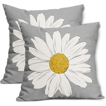 Yellow White Daisy Pillow Covers 18x18 Inch Spring Summer Gray Colored Decorative Throw Pillow Case Floral Cushion Cover Set of 2 Home Decor for Bedroom Sofa Living Room Couch Chair Outdoor