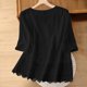 thumbnail image 5 of Camisas Y Tops de Verano de Mujer Estilo Bosque Francés Camisa de Bordado Hueco Cuello Redondo de Poliéster Camisas de Manga Corta para Mujeres Verano, 5 of 7