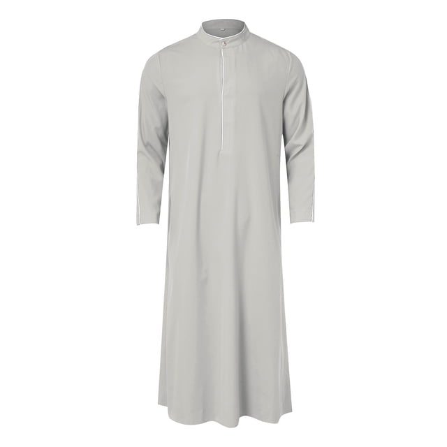Mens Arabia Casual Long Sleeve Pocket Loose Robe Shirt Muslim Robe Men Shirts Grey M