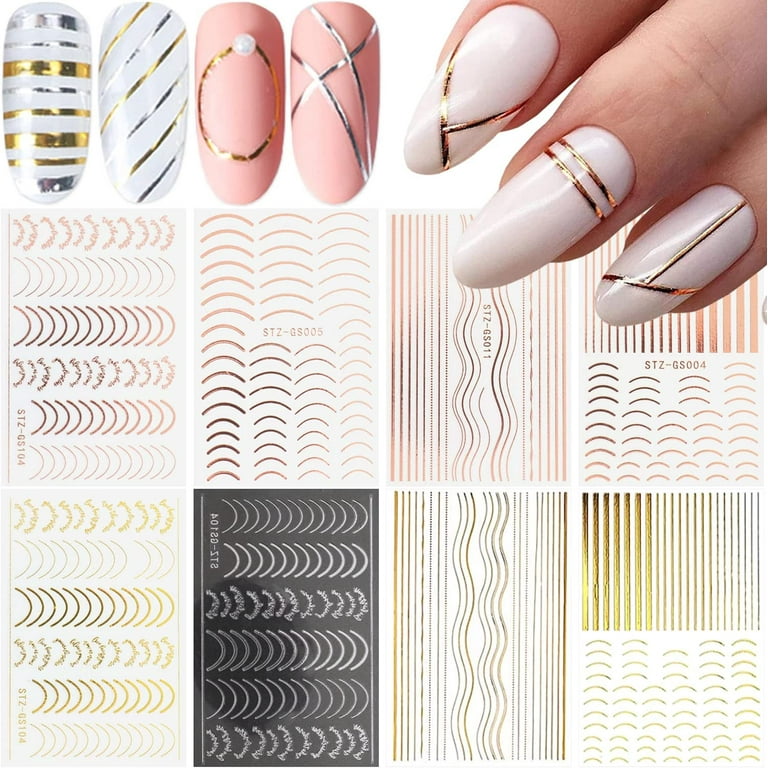 Glitter Nail Art Sticker Stripe Line 3D Nail Decals Nail Designs