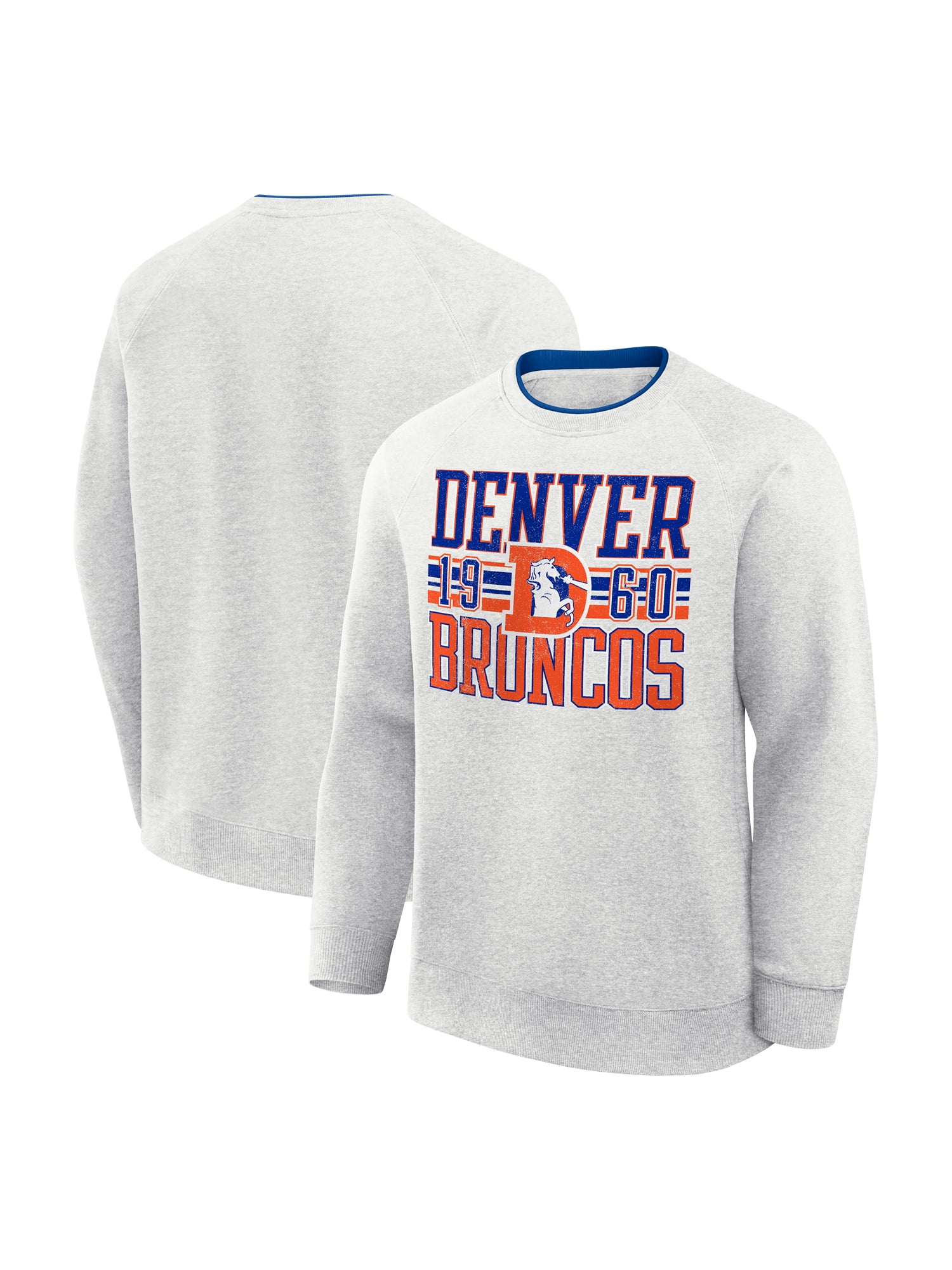 NFL Denver Broncos Men's Cotton Gray Heather Long Sleeve Crew Fleece Sweatshirt
