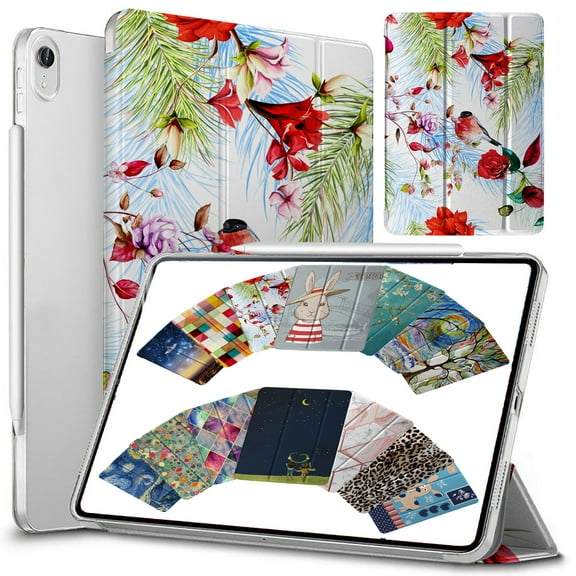 DuraSafe Cases For iPad PRO 12.9 - 3 Gen (Will Not Fit on PRO 12.9 2020) Ultra Slim Clear PC Back Shell Cover Supports Pencil Pair & Charging - Birds & Flowers