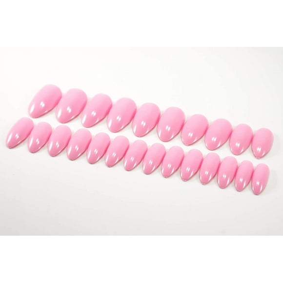 24pcs Stiletto False Nails Almond Fake Nails Acrylic Long Tips 12 Sizes with Glue (Pink)