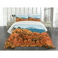 thumbnail image 3 of Ambesonne Forest Quilted Bedspread Set 3 Pcs, Digital Autum Season, King Size, Army Green Pale Blue, 3 of 5