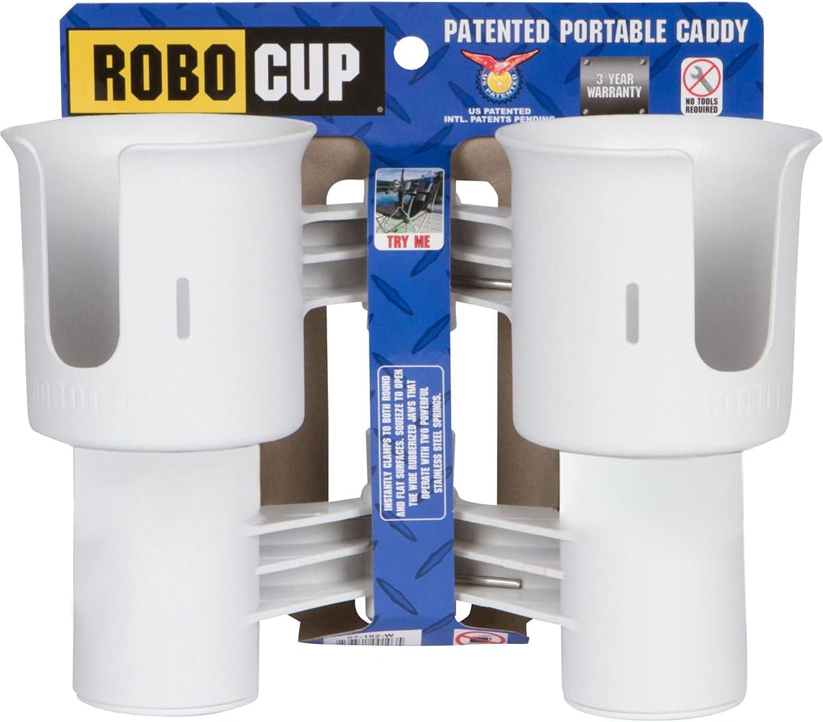 ROBOCUP White Ultimate Bundle Portable Clamp-On Cup Holder Set with Plate, Plus & Holster Accessories for Boats