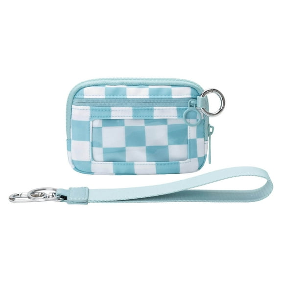 Portable Plaid Wallet,Wristlet Handbags for Women, Waterproof Nylon Keychain Wallet, Zip Card Case with ID Window
