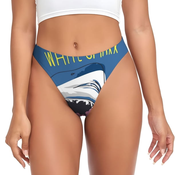Balery Great White Shark Tangas de Algodón para Mujer con Estampado – Ropa Interior Sexy, Transpirable, G-string-Large