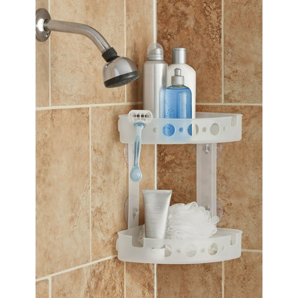 Mainstays Plastic Corner Shower Caddy with Multiple Shelves, Frosted
