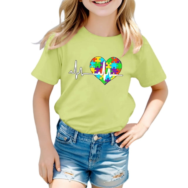 T-shirts pour Filles Imprimés, T-Shirt à Manches Courtes pour Fillettes, Col Rond, Vêtements d'Été pour Adolescentes de 7-8 Ans, Vêtements pour Filles, Mode Féminine