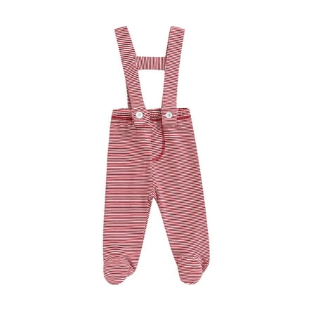

Canrulo Newborn Infant Baby Boys Suspender Pants Striped Long Footies Strap Trousers Overall Casual Outfits Wine Red 3-6 Months