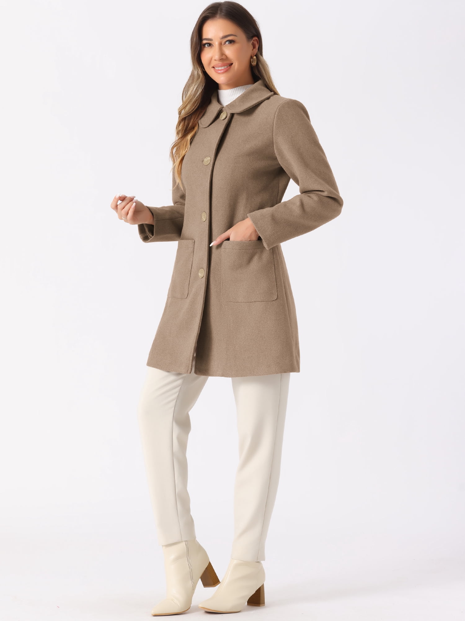 DARING DIVA Women's Single Breasted Winter Outwear Trench Coat Dark Beige M