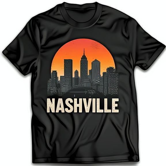 Vintage Nashville T-Shirt Black Tee with Sunset Graphic