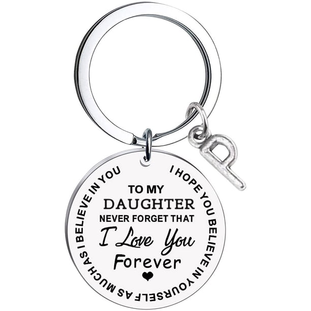 Llaveros para mujer, llavero de billetera, llavero de auto, llavero lindo para mi hija, llavero de acero inoxidable con mensaje inicial, apellido, 26 letras, llavero familiar inspirador, llavero con l