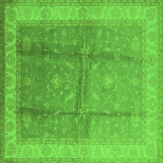 Ahgly Company Indoor Square Oriental Green Traditional Area Rugs, 7' Square