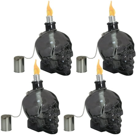 Sunnydaze Grinning Skull Black Outdoor Tabletop Torch Set (4 Count)