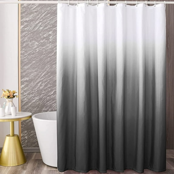 Black Ombre Shower Curtain Sets for Bathroom Accessories Fabric Polyester Waterproof Modern Extra Long Shower Curtain Liner with 12 Hooks W72xL84