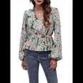 thumbnail image 1 of Top de Larga para Mujer, Jersey Fino, Cuello en V, Abullonada, Babydoll, Ligero, de Poliéster Verde XL, 1 of 10