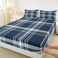 thumbnail image 3 of Manfei Geometric Stripe Plaid Bed Sheets,Modern Minimalism Aesthetic King Sheets,White Deepblue Sheet Set For Adults,Super Cozy Room Decor,4 Pieces, 3 of 7