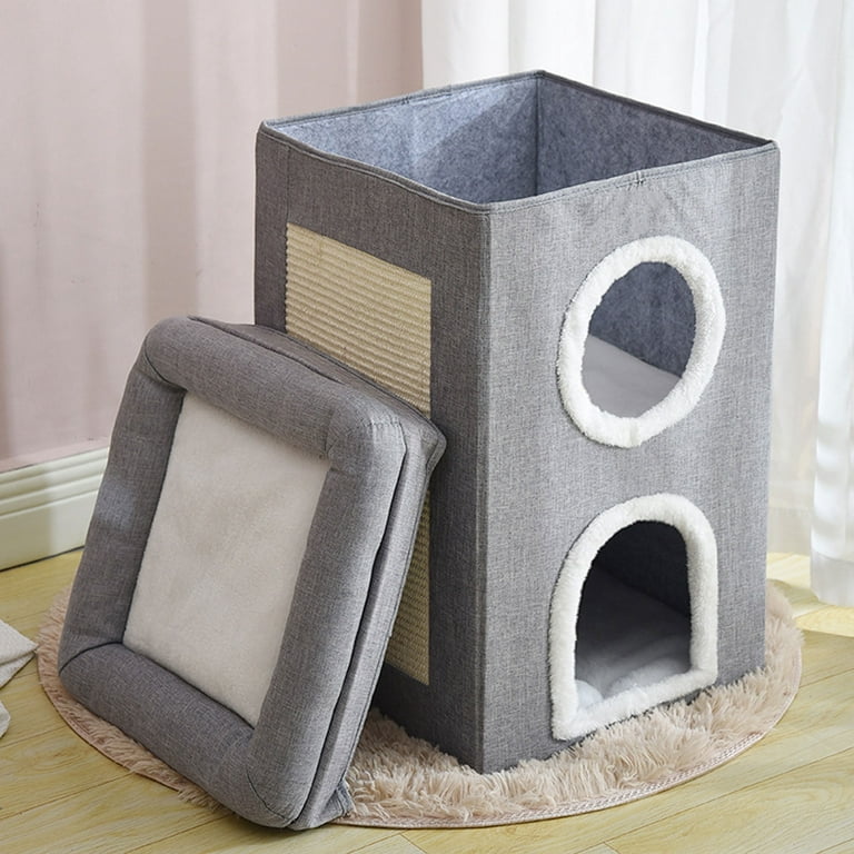 Cat Bed House with Scratch Pad Hideaway Hut Washable Mat Large