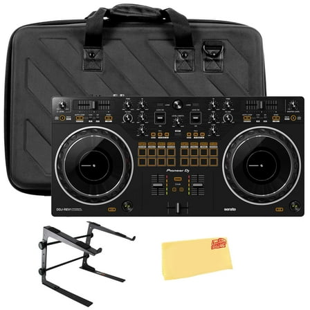 Pioneer DDJ-REV1 Scratch-Style 2-Channel DJ Controller for Serato DJ Lite - Black Bundle with DJ Case, Laptop Stand, and Austin Bazaar Polishing Cloth