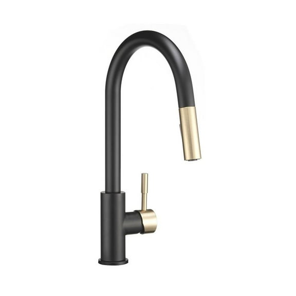 Dura Faucet RV Streamline Single Handle Pull-Down Kitchen Sink Faucet - Optional Deck Plate (Matte Black/Matte Gold)