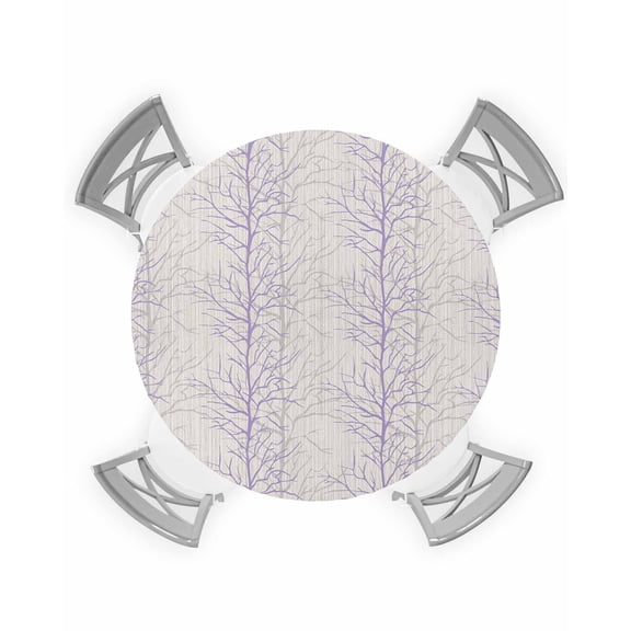 nqOlkjepod Purple Botanical Round Tablecloth, Fitted Table Cover with Elastic for 55"-60" Round Tables, Farmhouse Spring Summer Branch Table Cloth Outdoor Indoor Dinning Party Waterproof Tablecloths