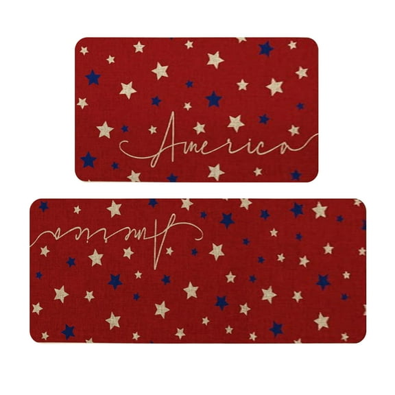 Qocolhg 4th of July Patriotic Kitchen Rugs Set of 2, American Themed Stars Kitchen Mats Decor, Summer Floor Door Mat Home Independence Memorial Day Decorations - 16x24 and 16x47 inch, Clearance