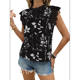 thumbnail image 1 of Blusas de Encaje con Estampado Floral para Mujer, Cuello Redondo, Mangas , Estilo Bohemio, Blancas y Azules, Talla M, 1 of 9