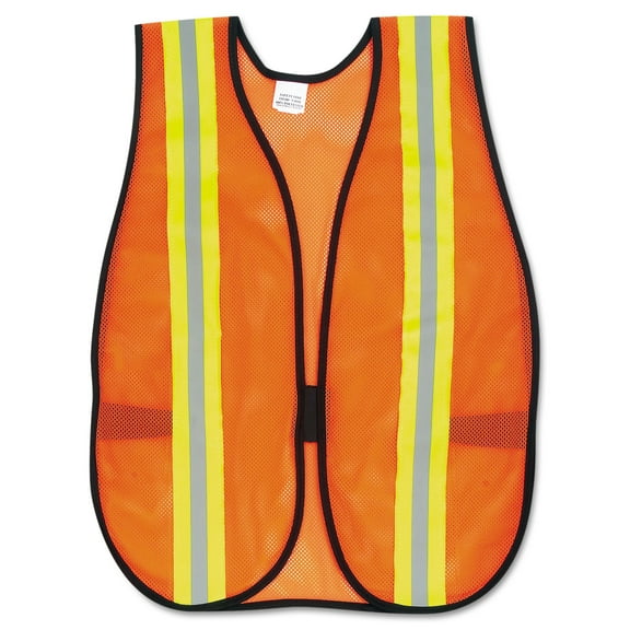 MCR Safety Orange Safety Vest, 2" Reflective Strips, Polyester, Side Straps, One Size