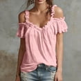 thumbnail image 5 of Womens Summer Cold Shoulder Tops Low Back Short Sleeve V Neck T Shirts Sexy Ruffle Casual Tops, 5 of 5
