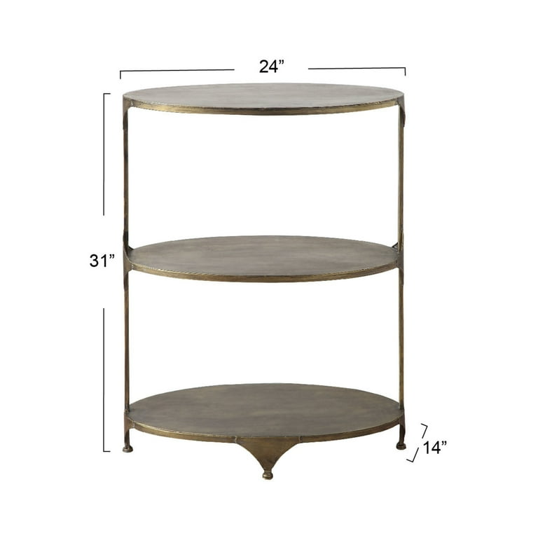Creative Co-Op Oval Shaped Metal 3-Tier Shelf, Antique Gold