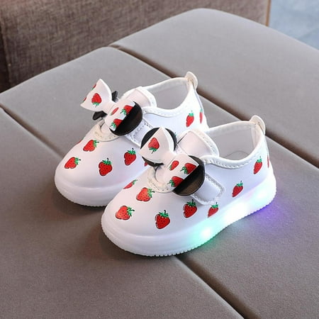 

Kiplyki Wholesale Spring Autumn Children LED Light Up Girls Bow Strawberry Baby Casual Luminous Shoes