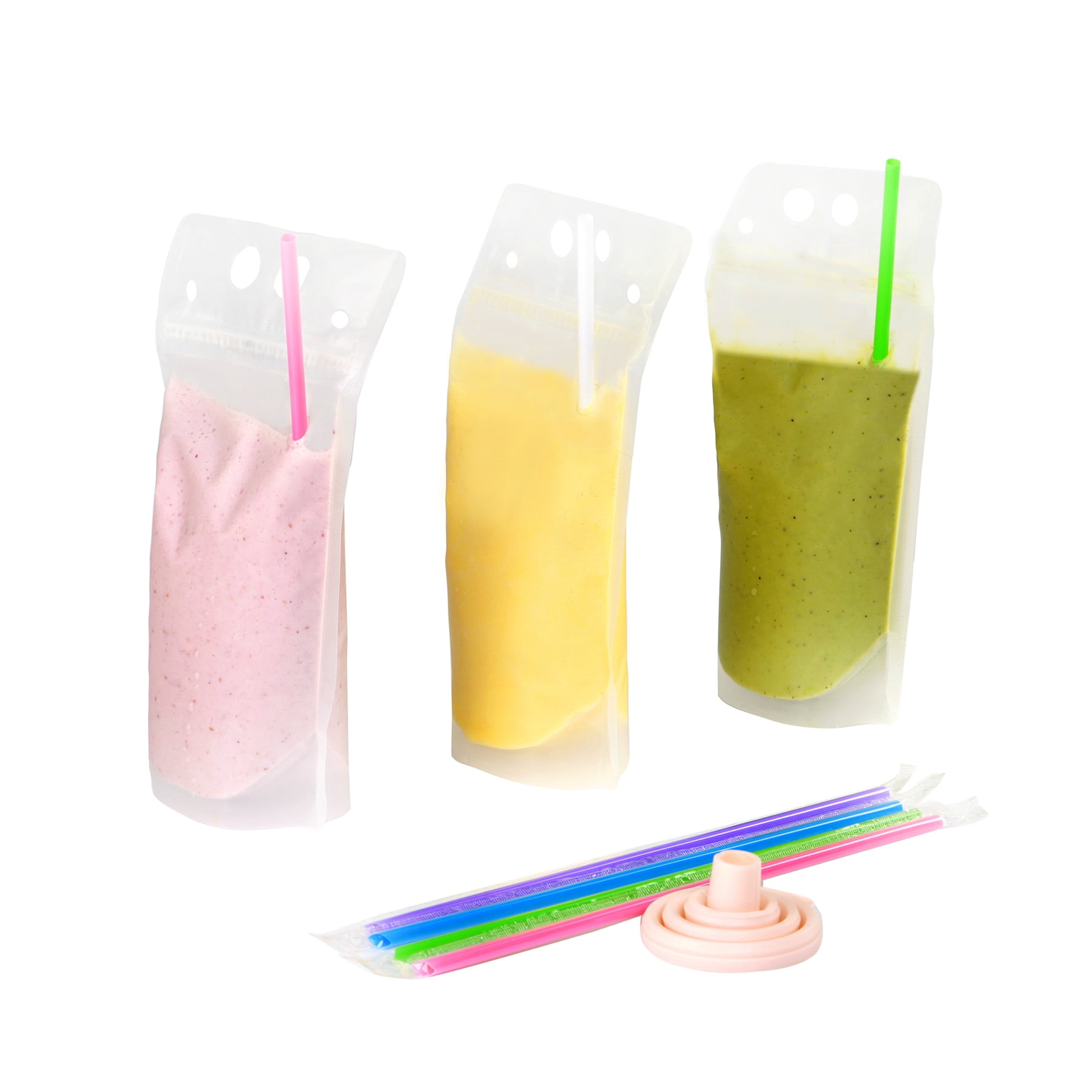 Tomnk 100PCS Drink Pouches for Adults with Straws, Heavy Duty Hand-held  Translucent Reclosable Plastic Smoothie Drink Pouches with 100 Straws