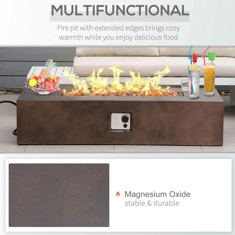 Yardi Yarda 56" Firepit Table with Lava Rocks & Rain Cover, 50,000 BTU Large Rectangular Stone, Gas Firepit Fits 20lb Tank, Gas Firepit for Outdoor, Brown