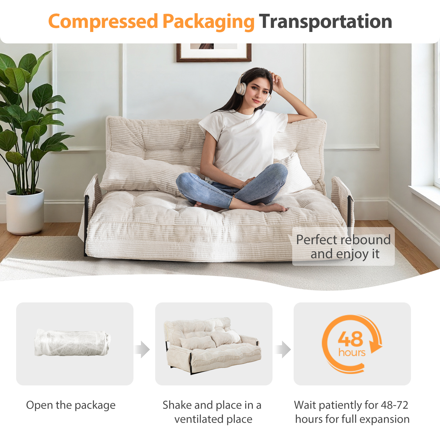 GOODONE Convertible Floor Sofa,Bean Bag Sofa with Pillows,Multifunctional Lazy Sofa with Pillows,Adult Reading Chair,Suitable for Bedroom or Living Room,Beige,Loveseat