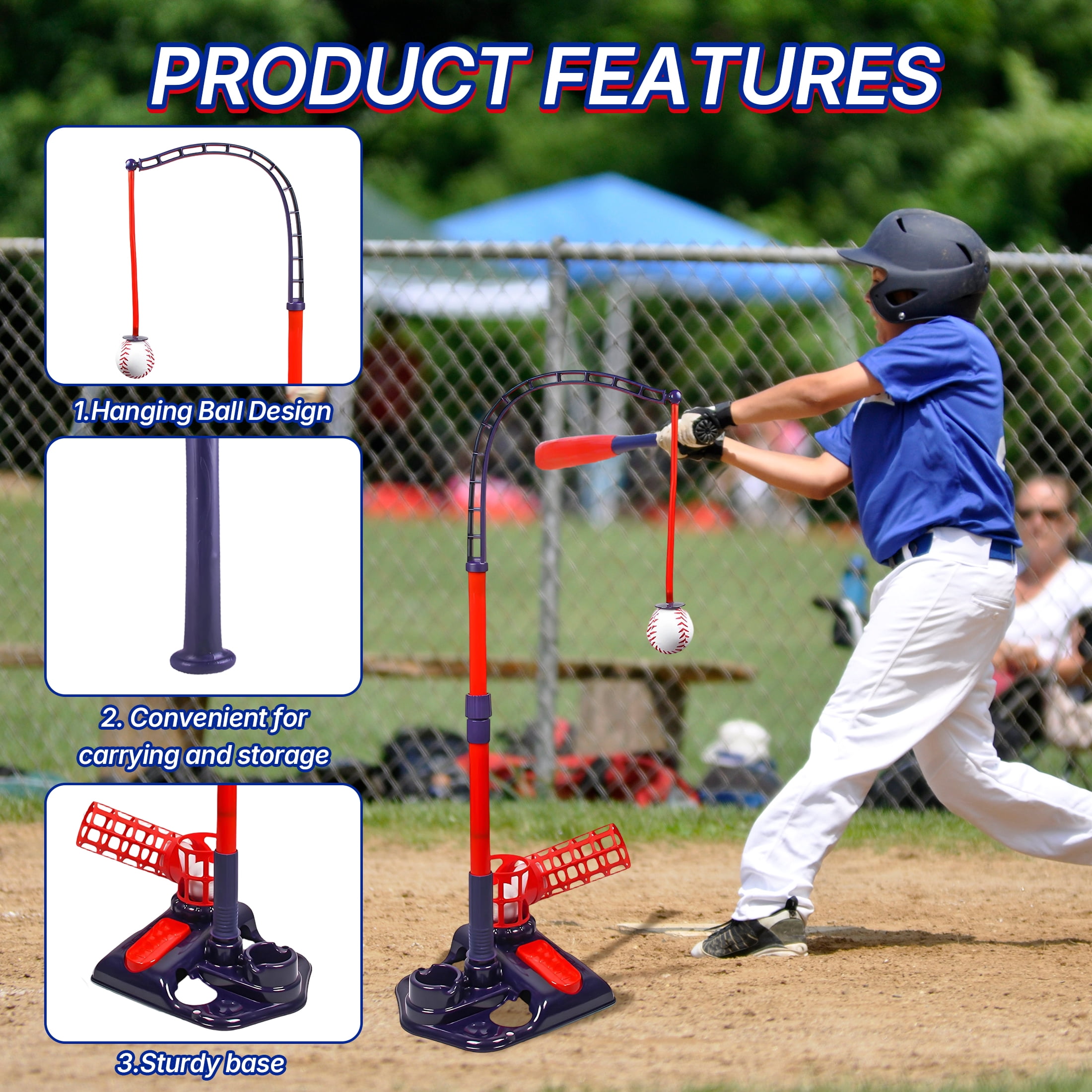 BESTSKY Batting Tee Set,Baseball Training Equipment,Foot-Operated Batting Baseball Equipment,Hitting Tee for Baseball,Softball & T-Ball Training