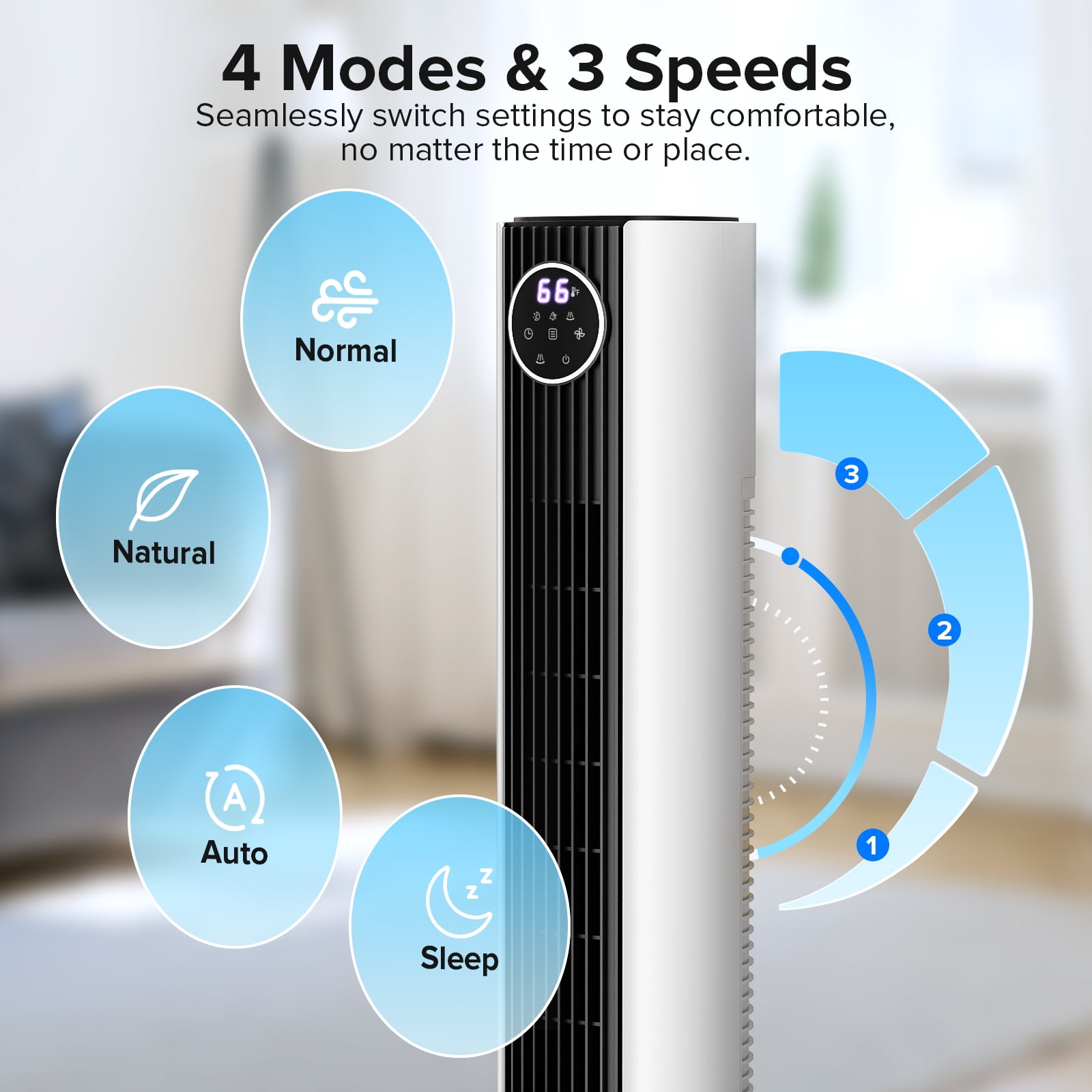 KISSAIR 35" Oscillating Tower Fan, Bladeless Floor Fan with Remote, 4 Modes & 3 Speeds, 12H Timer, Quiet & Family-Safe, LED Display, 85° Wide Cooling for Bedroom & Home  (Black - White mix)
