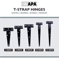 thumbnail image 4 of Ilyapa Heavy Duty Gate Hinges, 6 Pack - 10 Inch Outdoor T Strap Hinges for Barn Door, Shed or Wooden Fences, 4 of 5