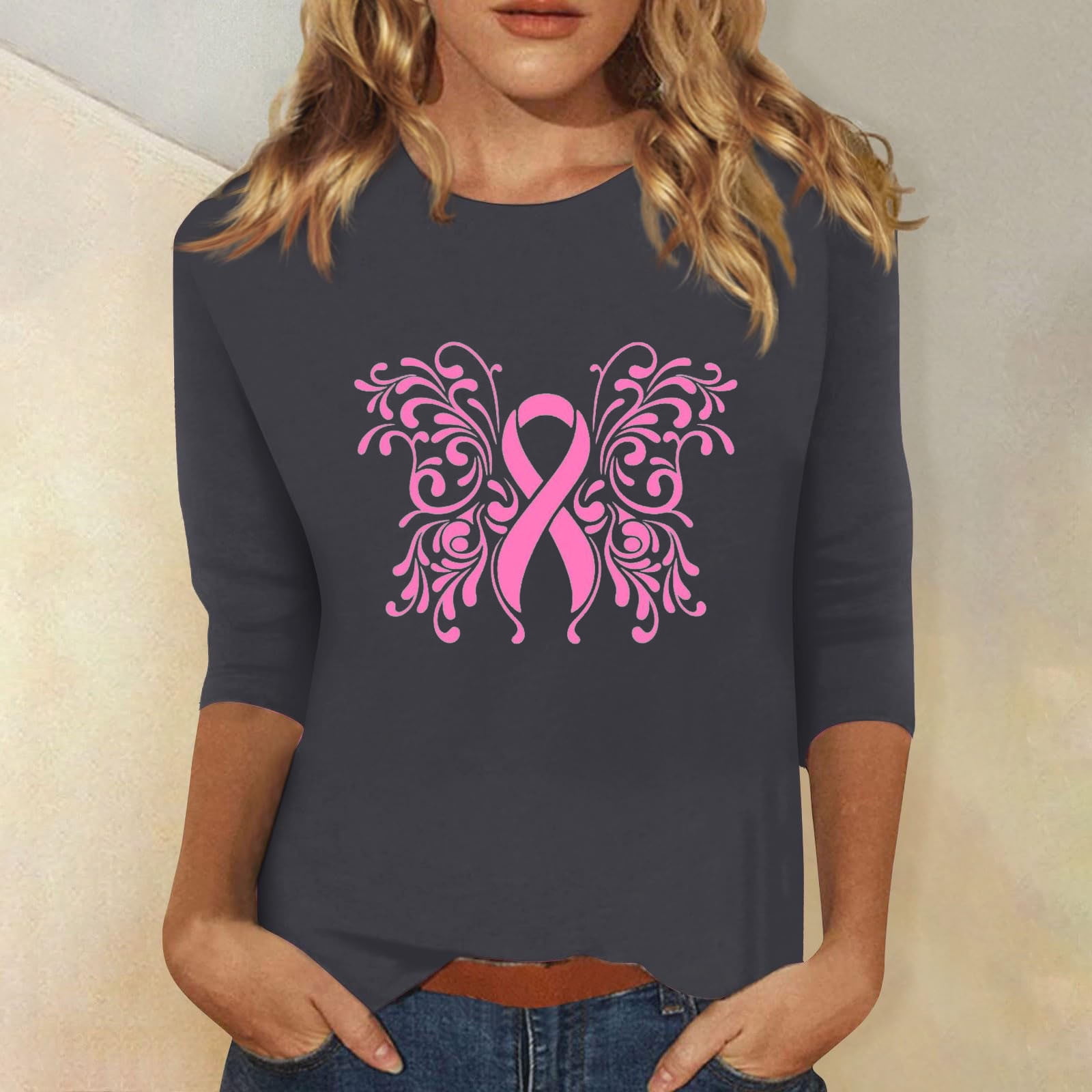 T Shirt Octobre Rose Femme à Manches Courtes Tee Shirt Octobre